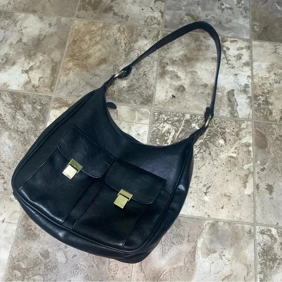 Women’s Black with Gold Details Faux Leather Shoulder  Bag Purse lots of Storage - Picture 4 of 16
